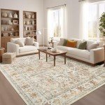 zesthome 8x10 Area Rugs - Stain Resistant Washable Rug for Living Room, Non-Slip Backing Large Area Rug with Ultra-Thin Low Pile for Bedroom, Vintage Home Decor