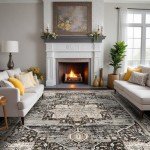 RUUGME Washable 9x12 Area Rugs - Large Rugs for Living Room Stain Resistant Carpet Vintage Rugs for Bedroom with Non Slip Backing Home Decor Floor Decoration Mat (9x12 Black)