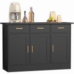 Buffet Cabinet with Storage - Buffets & Sideboards Kitchen Storage Cabinet, Wood Console Table Coffee Bar Accent Cabinets for Living Room Dining Room Entryway Large 3 Doors & Drawers, Black