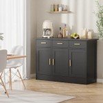 Buffet Cabinet with Storage - Buffets & Sideboards Kitchen Storage Cabinet, Wood Console Table Coffee Bar Accent Cabinets for Living Room Dining Room Entryway Large 3 Doors & Drawers, Black
