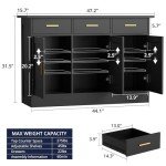 Buffet Cabinet with Storage - Buffets & Sideboards Kitchen Storage Cabinet, Wood Console Table Coffee Bar Accent Cabinets for Living Room Dining Room Entryway Large 3 Doors & Drawers, Black