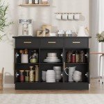 Buffet Cabinet with Storage - Buffets & Sideboards Kitchen Storage Cabinet, Wood Console Table Coffee Bar Accent Cabinets for Living Room Dining Room Entryway Large 3 Doors & Drawers, Black