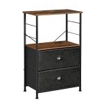 SONGMICS Nightstand, Industrial Bedside Table with 2 Fabric Drawers, Storage Shelves, Vertical Dresser Storage Tower with Wooden Top, Metal Frame, Labels, Rustic Brown and Black ULVT03H