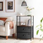 SONGMICS Nightstand, Industrial Bedside Table with 2 Fabric Drawers, Storage Shelves, Vertical Dresser Storage Tower with Wooden Top, Metal Frame, Labels, Rustic Brown and Black ULVT03H