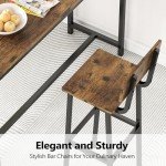 GILLAS Set of 2 Bar Stools, Tall Bar Stool with Backrest and Footrest, Tall Bar Chairs, Industrial Style Counter Height Bar Stool for Dining Room, Kitchen, Rustic Brown