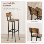 GILLAS Set of 2 Bar Stools, Tall Bar Stool with Backrest and Footrest, Tall Bar Chairs, Industrial Style Counter Height Bar Stool for Dining Room, Kitchen, Rustic Brown