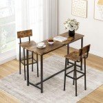 GILLAS Set of 2 Bar Stools, Tall Bar Stool with Backrest and Footrest, Tall Bar Chairs, Industrial Style Counter Height Bar Stool for Dining Room, Kitchen, Rustic Brown