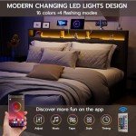 IKIFLY California King Bed Frames with Charging Station & Storage Headboard, Upholstered Linen Button Tufted LED Platform Bed with 4 Drawers, Solid Wood Slats, No Box Spring Needed, Dark Grey