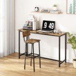 GILLAS Set of 2 Bar Stools, Tall Bar Stool with Backrest and Footrest, Tall Bar Chairs, Industrial Style Counter Height Bar Stool for Dining Room, Kitchen, Rustic Brown
