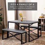 Best Choice Products 45.5in 3-Piece Bench Style Dining Furniture Set, 4-Person Space-Saving Dinette for Kitchen, Dining Room w/ 2 Benches, Table - Gray/Black