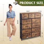 WLIVE Tall Dresser for Bedroom, Fabric Dresser Storage Tower, Dresser & Chest of Drawers Organizer Unit with 11 Drawers, Storage Cabinet, Hallway, Closets, Steel Frame, Wood Top