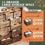 WLIVE Tall Dresser for Bedroom, Fabric Dresser Storage Tower, Dresser & Chest of Drawers Organizer Unit with 11 Drawers, Storage Cabinet, Hallway, Closets, Steel Frame, Wood Top