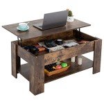 FDW Lift Top Coffee Table with Hidden Compartment and Storage Shelf Wooden Lift Tabletop for Home Living Room Reception Room Office,Brown
