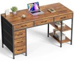 Huuger Computer Desk with 6 Drawers, 47 Inch Office Desk with Shelves, Reversible Gaming Desk, Corner Desk with Storage, Work Desk for Home Office, Study, Living Room, Rustic Brown