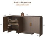 ONBRILL 60" Sideboard Buffet Cabinet with Storage, Curved Design Farmhouse Coffee Bar Cabinet with 4 Doors & Adjustable Shelves for Living Room, Kitchen, Hallway, Walnut