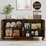 ONBRILL 60" Sideboard Buffet Cabinet with Storage, Curved Design Farmhouse Coffee Bar Cabinet with 4 Doors & Adjustable Shelves for Living Room, Kitchen, Hallway, Walnut