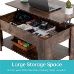FDW Lift Top Coffee Table with Hidden Compartment and Storage Shelf Wooden Lift Tabletop for Home Living Room Reception Room Office,Brown