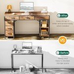 Huuger Computer Desk with 6 Drawers, 47 Inch Office Desk with Shelves, Reversible Gaming Desk, Corner Desk with Storage, Work Desk for Home Office, Study, Living Room, Rustic Brown