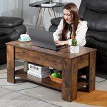 FDW Lift Top Coffee Table with Hidden Compartment and Storage Shelf Wooden Lift Tabletop for Home Living Room Reception Room Office,Brown