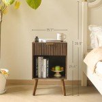 Fultyle Mid Century Modern Nightstand, Wood Bedside Table with Drawer and Opening Storage, End Table Living Room Fluted Night Stand with Solid Wood Legs for Bedroom (Rustic Brown)