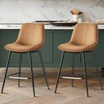 VASAGLE Bar Stools Set of 2, Counter Height Bar Stools with Back, Ergonomic Backrest, Synthetic Leather, Metal Legs, 24.4-Inch Tall Stools for Kitchen Island Home Bar, Caramel Brown ULBC088K01