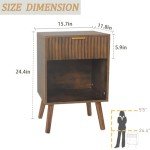 Fultyle Mid Century Modern Nightstand, Wood Bedside Table with Drawer and Opening Storage, End Table Living Room Fluted Night Stand with Solid Wood Legs for Bedroom (Rustic Brown)
