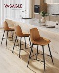 VASAGLE Bar Stools Set of 2, Counter Height Bar Stools with Back, Ergonomic Backrest, Synthetic Leather, Metal Legs, 24.4-Inch Tall Stools for Kitchen Island Home Bar, Caramel Brown ULBC088K01