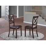 East West Furniture BOC-CAP-LC Boston Dining Chairs - Faux Leather Upholstered Solid Wood Chairs, Set of 2, Cappuccino