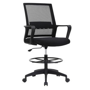 Drafting Chair Tall Office Chair Adjustable Swivel Rolling Mesh Height with Lumbar Support Arms Footrest Mid Back for Adults Standing Desk Drafting Stool(Black)