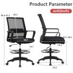 Drafting Chair Tall Office Chair Adjustable Swivel Rolling Mesh Height with Lumbar Support Arms Footrest Mid Back for Adults Standing Desk Drafting Stool(Black)