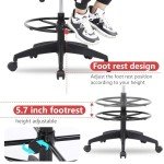 Drafting Chair Tall Office Chair Adjustable Swivel Rolling Mesh Height with Lumbar Support Arms Footrest Mid Back for Adults Standing Desk Drafting Stool(Black)