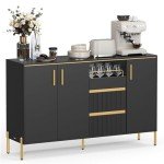 VASAGLE Buffet Cabinet with Storage, Fluted Sideboard Storage Cabinet, Kitchen Cabinet with Drawers, Adjustable Shelf, for Living Room, Modern, Ink Black UBBC691B01