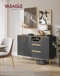 VASAGLE Buffet Cabinet with Storage, Fluted Sideboard Storage Cabinet, Kitchen Cabinet with Drawers, Adjustable Shelf, for Living Room, Modern, Ink Black UBBC691B01