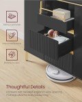 VASAGLE Buffet Cabinet with Storage, Fluted Sideboard Storage Cabinet, Kitchen Cabinet with Drawers, Adjustable Shelf, for Living Room, Modern, Ink Black UBBC691B01