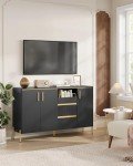 VASAGLE Buffet Cabinet with Storage, Fluted Sideboard Storage Cabinet, Kitchen Cabinet with Drawers, Adjustable Shelf, for Living Room, Modern, Ink Black UBBC691B01