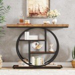 Tribesigns 41.3" Console Table, Industrial 4-Tier Sofa Table Entryway Table with Circle Base, Narrow Wood Accent Tables with Storage Shelves for Living Room, Hallway, Foyer, Rustic Brown