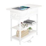 Yoobure End Table with Charging Station, Flip Top Side Table with USB Ports and Outlets, Sofa Couch Table Bedside Table for Living Room Bedroom, Narrow Nightstand with Storage Shelves for Small Spaces