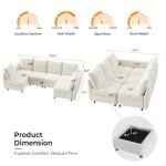 VINGLI 131.6"/108" Cream White Chenille Oversized Modular Sectional Sofa with Storage and USB Chargers, Comfy Sectional Sofa with 6 Seats, 6 Pieces Modern Couch Convertible Sleeper Bed for Living Room