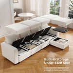 VINGLI 131.6"/108" Cream White Chenille Oversized Modular Sectional Sofa with Storage and USB Chargers, Comfy Sectional Sofa with 6 Seats, 6 Pieces Modern Couch Convertible Sleeper Bed for Living Room