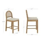 Nathan James Bailey Boucle Upholstered Rattan Bar Stool, Counter Height Stool with Natural Rattan Woven Back For Kitchen Island, Light Brown