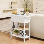 Yoobure End Table with Charging Station, Flip Top Side Table with USB Ports and Outlets, Sofa Couch Table Bedside Table for Living Room Bedroom, Narrow Nightstand with Storage Shelves for Small Spaces