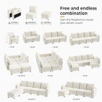 VINGLI 131.6"/108" Cream White Chenille Oversized Modular Sectional Sofa with Storage and USB Chargers, Comfy Sectional Sofa with 6 Seats, 6 Pieces Modern Couch Convertible Sleeper Bed for Living Room