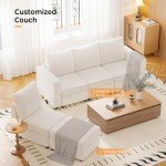 VINGLI 131.6"/108" Cream White Chenille Oversized Modular Sectional Sofa with Storage and USB Chargers, Comfy Sectional Sofa with 6 Seats, 6 Pieces Modern Couch Convertible Sleeper Bed for Living Room