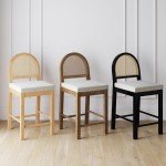 Nathan James Bailey Boucle Upholstered Rattan Bar Stool, Counter Height Stool with Natural Rattan Woven Back For Kitchen Island, Light Brown