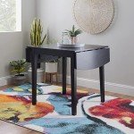 Linon Torino Black 30" Square Drop Leaf Table - 30" X 48" Fully Extended