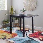 Linon Torino Black 30" Square Drop Leaf Table - 30" X 48" Fully Extended