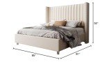 Jocisland King Size Bed Frame Upholstered Platform Bed with Tall Headboard Wingback, Velvet Vertical Channel Tufted, No Box Spring Needed, Easy Assembly, Cream