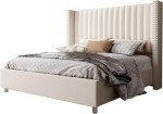 Jocisland King Size Bed Frame Upholstered Platform Bed with Tall Headboard Wingback, Velvet Vertical Channel Tufted, No Box Spring Needed, Easy Assembly, Cream