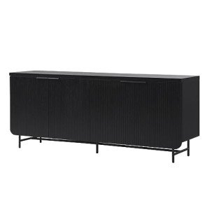 Walker Edison Modern Reema Scandinavian Fluted 4-Door Kitchen Storage Sideboard Buffet Cabinet Console, 69 Inch, Black