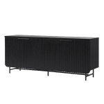 Walker Edison Modern Reema Scandinavian Fluted 4-Door Kitchen Storage Sideboard Buffet Cabinet Console, 69 Inch, Black